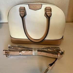 Cream and tan purse.
